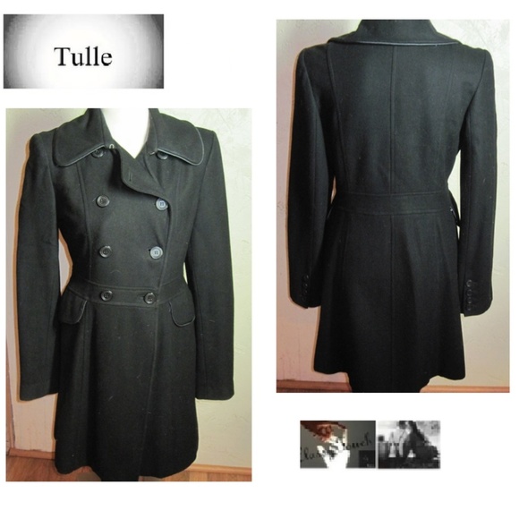 Tulle Jackets & Blazers - Tulle Black Wool Long .Coat Size M